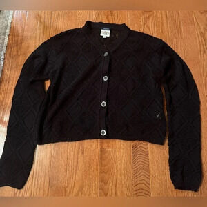 Cousin‎ johnny women's crochet cardigan brown bronze vintage button collar large
